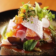 肉割烹をより一層引き立せる鮮魚と野菜の料理