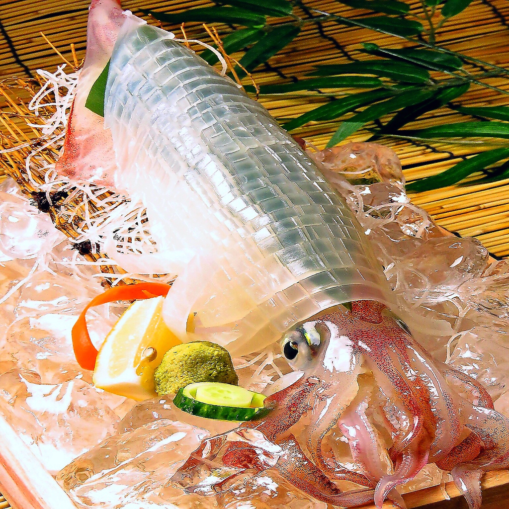 呼子の活イカ姿造りや長浜市場直送のお刺身を堪能あれ♪