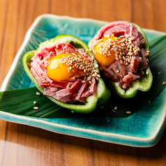 ピーマンのレア肉詰め