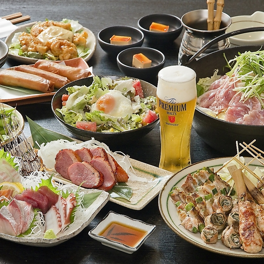 120分食べ飲み放題コース3.500円(税込)鮮魚刺身盛り・焼き鳥に加えて食べ放題メニューもございます！