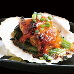 帆立とほうれん草のウニソース焼き