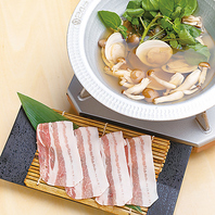 【お通し】錦雲豚・クレソンと蛤出汁のしゃぶしゃぶ