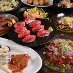 名物サトイモ唐揚げが楽しめる人気コース。肉寿司は7000円限定の特別料理です。