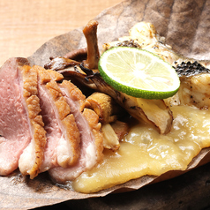 京鴨と旬の京鰆、丹波茸のほうば焼き　～祇園練り味噌添え～
