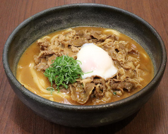 【ねぎカレーうどん】肉盛り温玉ねぎカレーうどん