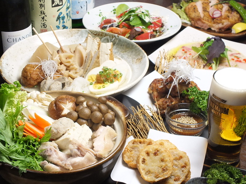 京風だしでいただくおでんを中心とした各種鍋料理、鳥取県名産の大山地鶏料理の数々♪