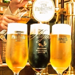 飲み放題で、SUNTORY生ビール、プレミアムモルツなど3種類の生ビールが飲めます♪