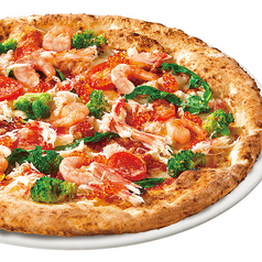 紅ズワイガニと海老、いくらのピッツァ