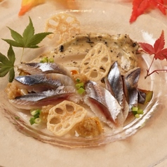 秋刀魚のカルパッチョ 茄子風味マヨネーズ