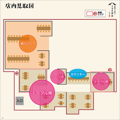 当店のお席見取り図です。1フロアで60名様までご利用可能です。