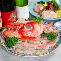 当店自慢の魚「本鮪・鯛・桜鯛・金目鯛・鯵」