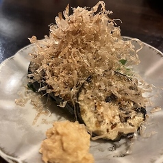 炭茄子。鶏出汁鰹節