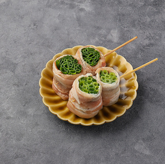 博多ネギの豚巻き　タレ月見