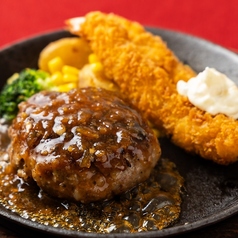 鉄板焼きハンバーグ×海老フライ