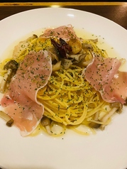 生ハムとキノコのペペロンチーノ