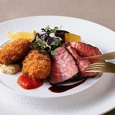 茶美豚のグリルステーキ 新じゃがのドフィノワ添え ソースポモドーロ