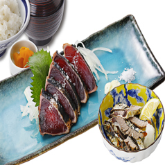 [高知県名物]かつお塩たたきとハランボ焼き定食