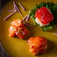 鮭珍味盛り合わせ～鮭キムチ・鮭の山葵和え・すじこおろし～