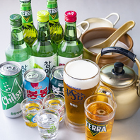 韓国焼酎チャミスルや、マッコリなど豊富にご用意