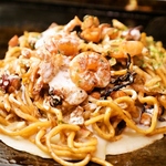 人気の特焼ミックス！豚・たこ・エビ・肉入り★ 2つ玉でそばとうどんのミックスも出来ます！ 