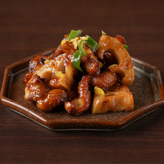 とり皮と蓮根の青唐味噌焼き