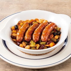 生チョリソーとミックスビーンズのオーブン焼き