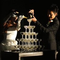 結婚式二次会利用「シャンパンタワー」無料！！