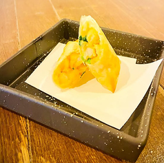 海老と小柱の雲丹春巻き