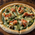 料理メニュー写真&nbsp;鮭とキノコのほうれん草ソースピザ