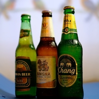 3種類常備されているアジアンビールが魅力！