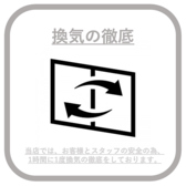 当店では、感染症対策として1時間に1度、換気の徹底をしております。