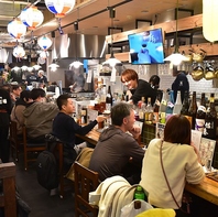 焼き場が見えるカウンター席や広々としたお座敷が魅力◎