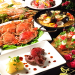 渡り蟹やスペインアレンジの和料理の数々。