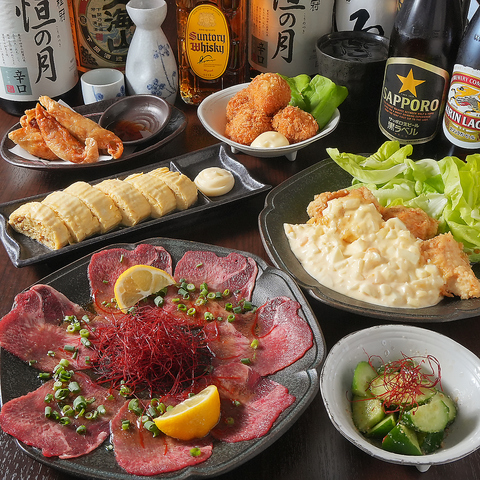 看板の天ぷら、霜降り牛タンの刺身をはじめバリエーション豊富な料理が楽しめる♪