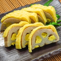 辛子れんこん/ Spicy Lotus Root Stuffed with Mustard Miso