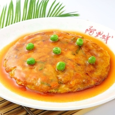 カニ玉子焼きの甘酢あんかけ