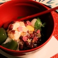 料理メニュー写真&nbsp;黒蜜あんみつ～宇治抹茶の寒天と金平糖～
