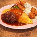 料理メニュー写真&nbsp;NO.1 薄巻きオムライス あの大正浪漫炭火ハンバーグ 無頭えびフライ2匹