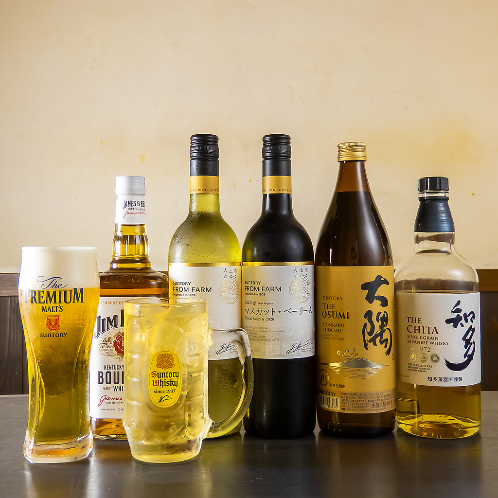 ビール/日本酒/焼酎/ハイボール/梅酒等、当店はお酒の種類も豊富！当店自慢の串焼きとどうぞ！