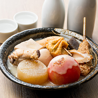 鶏白湯のお出汁が効いたおでんも最高！