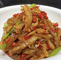 干し大根と牛センマイの甘酢炒め