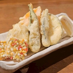 生麩の5色あられ揚げと旬野菜の天麩羅