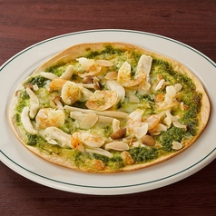 海老とキノコのバジルピザ