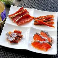 珍味３種盛り(鮭とば、ニシンチップス、ホタテ甘露煮)