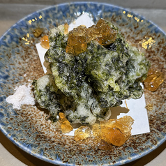 アーサーの天ぷら　柚子胡椒出汁ジュレ添え