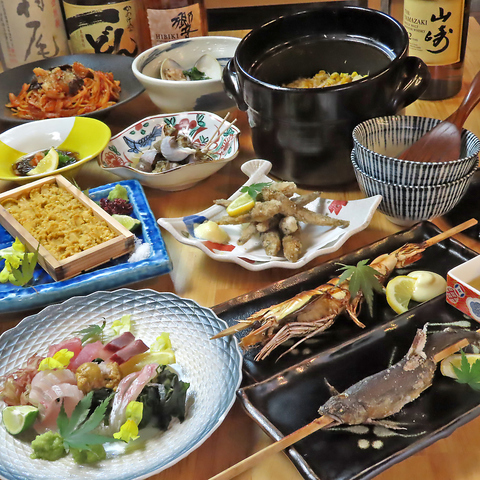 旬の食材の旨みを引き出す“原始焼き”炭火でじっくり、香ばしく焼き上げます♪