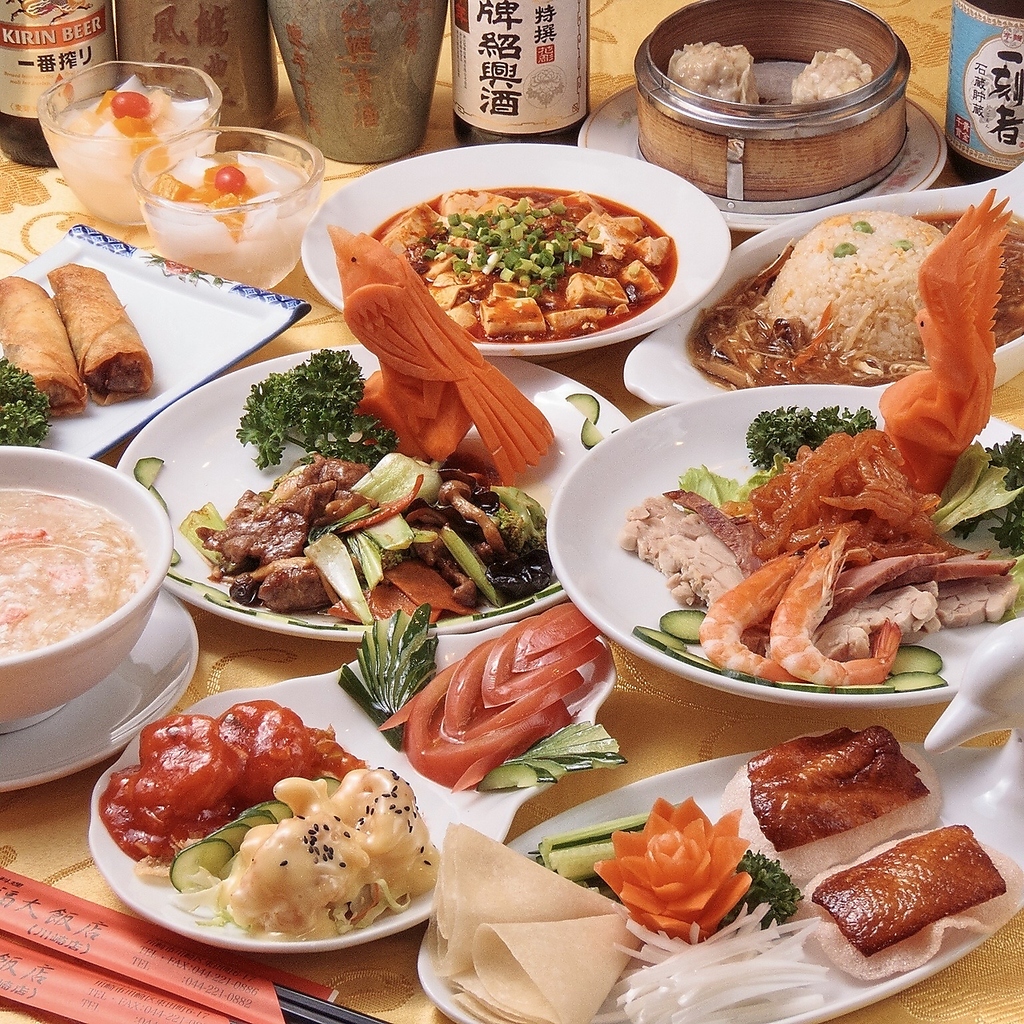 幹事さん必見【楽々コース】2H飲放付5000円：北京ダック、大エビチリ、マヨ、フカヒレスープなど11品