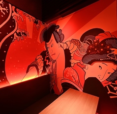 《予約必須》個室は一面に浮世絵をモチーフにしたネオンを★これまでに体験した事のない特別な空間でおもてなし致します。※個室チャージ：550円(税抜)