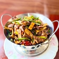 料理メニュー写真&nbsp;ネギの揚げパン/揚げ豚レバー/揚げ鶏皮/揚げナスの辛味ソースかけ/合鴨冷菜