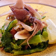 ホタルイカと菜の花の塩ごま油の写真